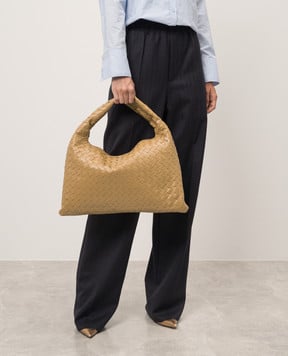 Bottega Veneta Бежева шкіряна сумка Hop з плетінням Intrecciato 796262V3IV1