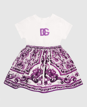 Dolce&Gabbana Дитяча біла сукня в принт Майоліка L2JDAGG7PEE