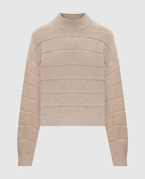 Brunello Cucinelli Бежевый свитер из кашемира и шерсти с люрексом MBM738204P
