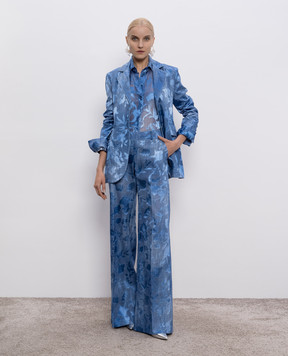 Ermanno Scervino Синяя блузка с шелком в узор D462K735YSH