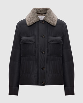 Brunello Cucinelli Сіра пухова куртка з хутром MG5017688