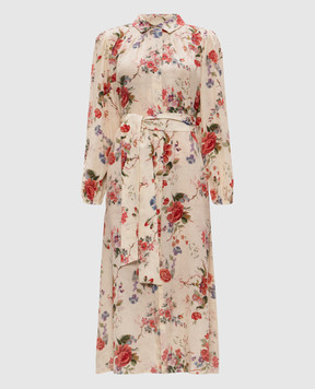 Max Mara Weekend Бежевое платье-рубашка WALES из шелка в цветочный принт WALES