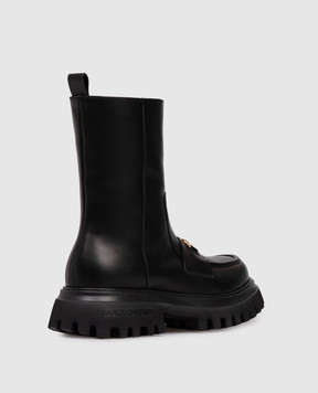 Dolce&Gabbana Дитячі чорні шкіряні черевики на хутрі з логотипом D11328AO227