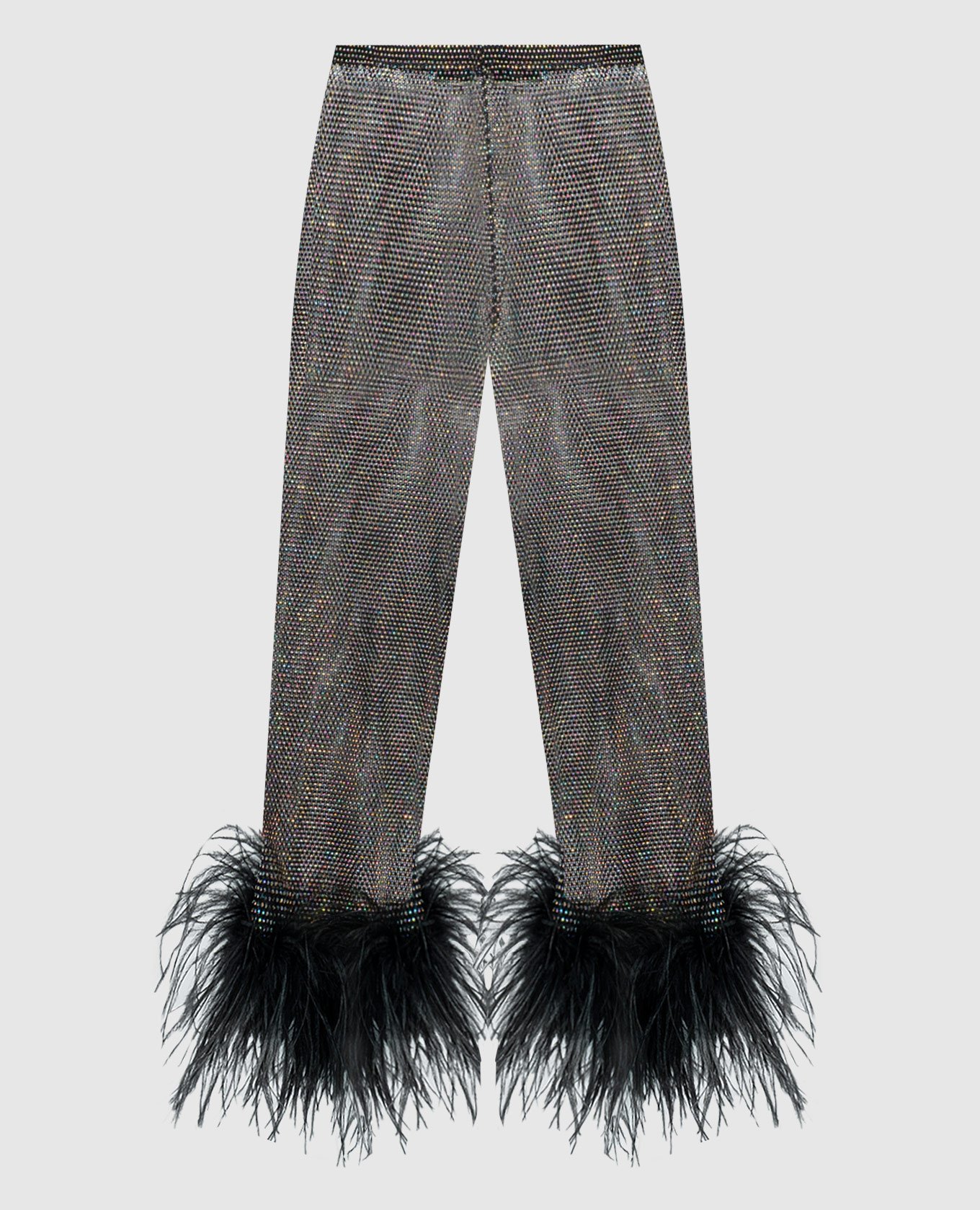 Черные укороченные брюки с кристаллами и перьями страуса