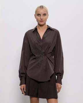 Brunello Cucinelli Коричнева блуза з ланцюжком моніль M0091RL506