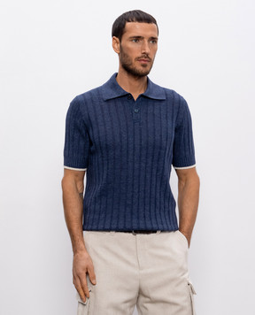 Brunello Cucinelli Синее поло с льном M2L707605