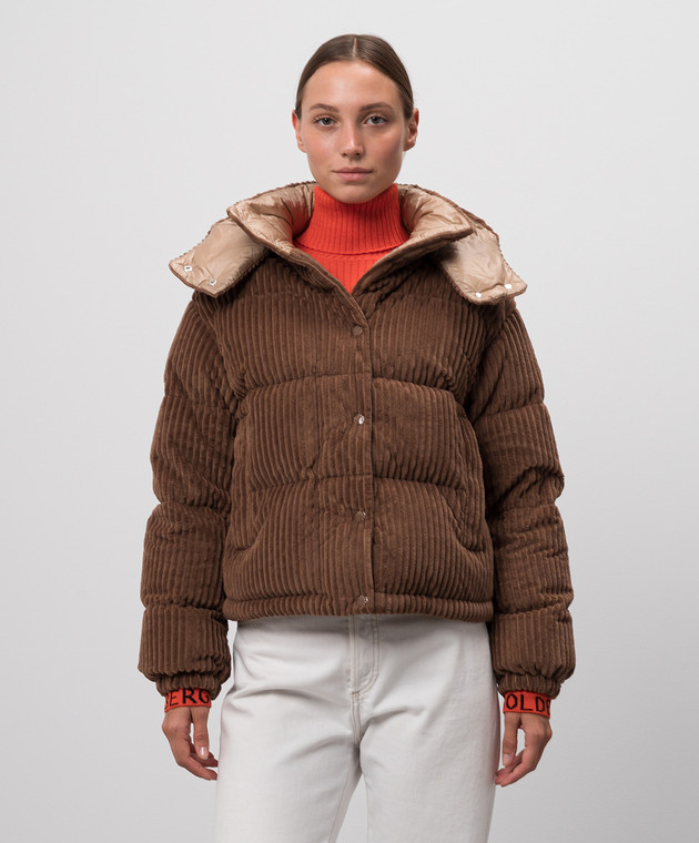 Moncler - Коричневая вельветовая пуховая куртка Daos с нашивкой