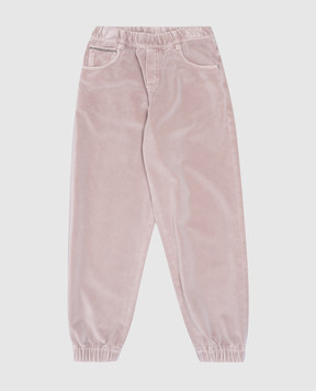 Brunello Cucinelli Детские розовые бархатные брюки джогеры с цепочкой мониль BB105P628B