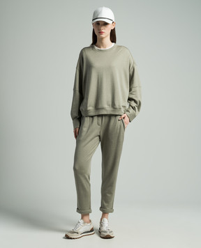 Brunello Cucinelli Спортивные штаны цвета хаки с шелком с цепочкой мониль MD828SB899