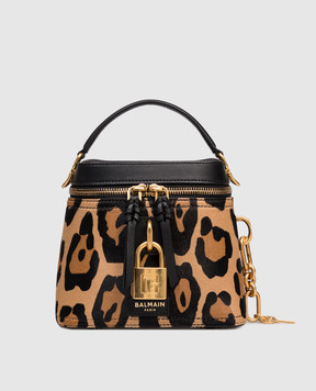 Balmain Коричневая кожаная сумка Pulse Vanity в анималистичный принт FN1BH004LPOR