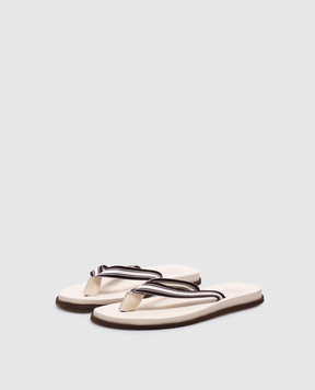 Brunello Cucinelli Бежевые шлепанцы Grosgrain в полоску MZUNAVH328