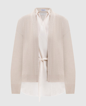 Brunello Cucinelli Бежевий кардиган з кашеміру з блузою M12213506