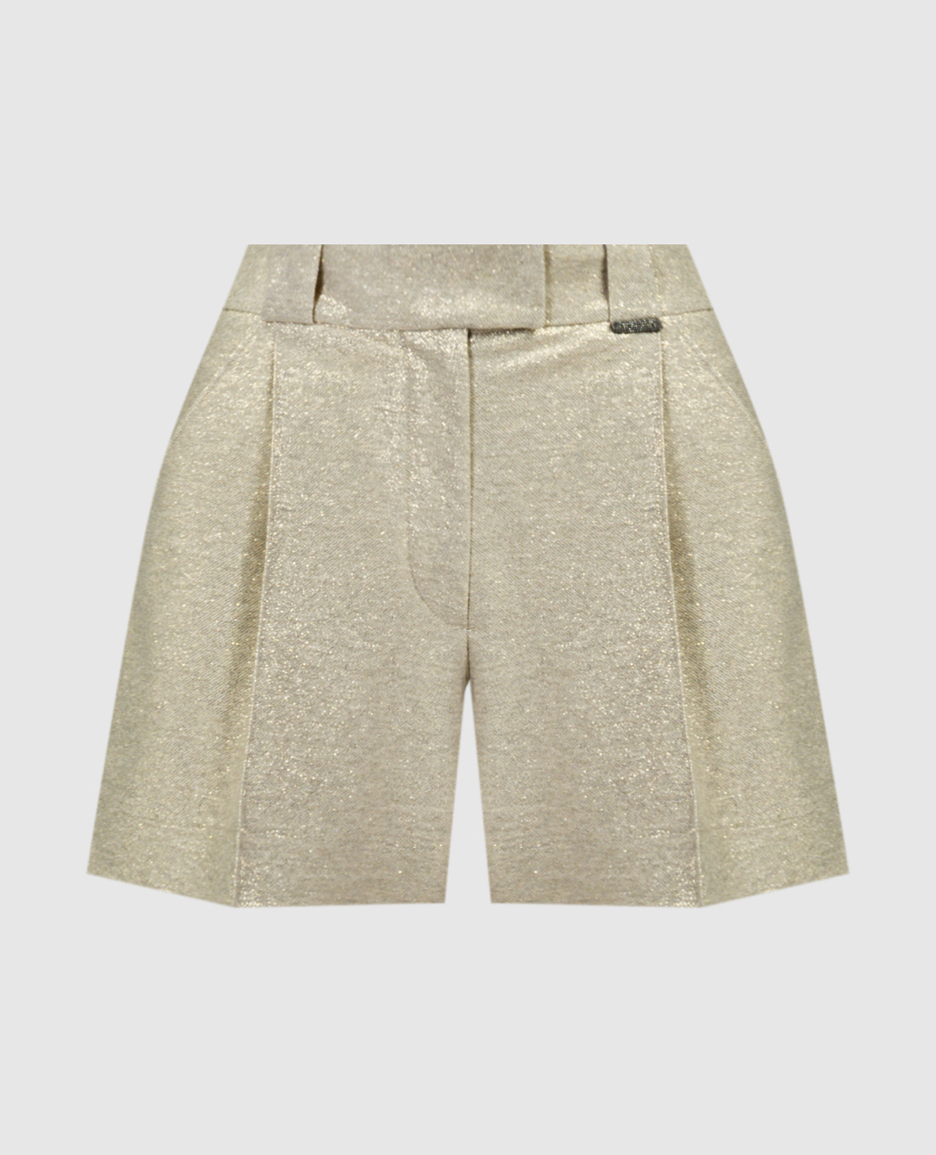 Gold linen shorts with monil chain
