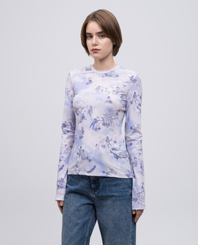 Off-White Голубой лонгслив в принт в стиле фрески OWAD136S25JER003