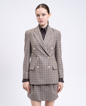 Brunello Cucinelli Бежевий двобортний жакет з вовни в клітинку MG5237050P