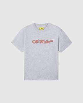 Off-White Дитяча сіра меланжева футболка з принтом логотипа OBAA002S25JER001