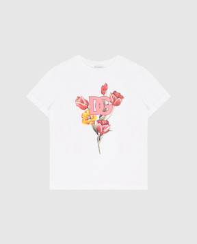 Dolce&Gabbana Дитяча біла футболка з квітковим принтом L5JTNKG7NOB56