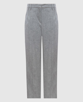 Brunello Cucinelli Серые брюки из шерсти и кашемира с патчем MD588P8757