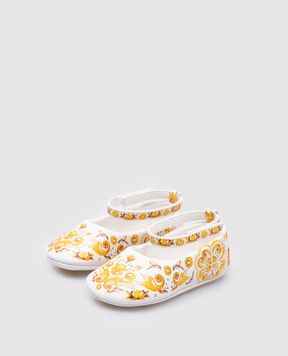 Dolce&Gabbana Дитячі білі шкіряні балетки з принтом Майоліка DK0065AC513