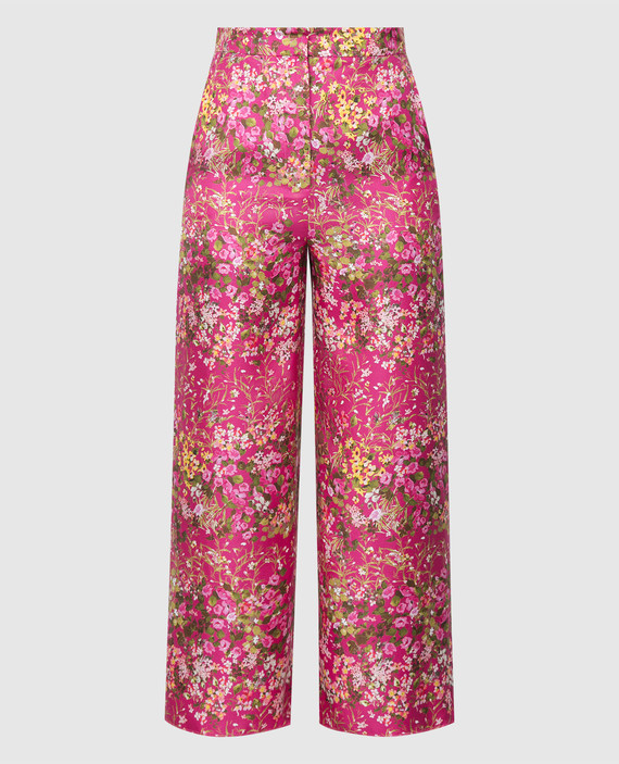 Рожеві штани Operoso із шовку в квітковий принт
