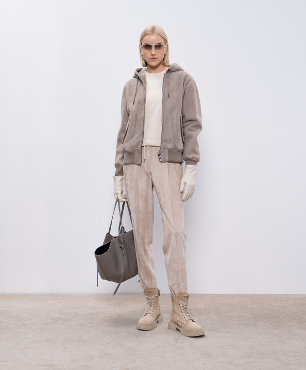 Fabio Gavazzi Бежевая дубленка с капюшоном FG1708 изображение 2