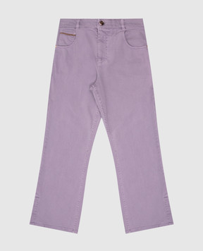 Brunello Cucinelli Детские фиолетовые джинсы с цепочкой мониль из эколатуни с разрезами BA195P479C