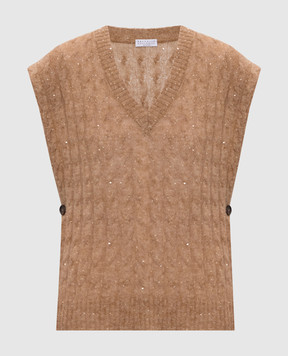 Brunello Cucinelli Бежевый жилет с шерстью с пайетками MPG731312P