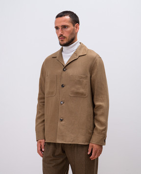 Loro Piana Сорочка Evandro з льону кольору хакі FAO7653