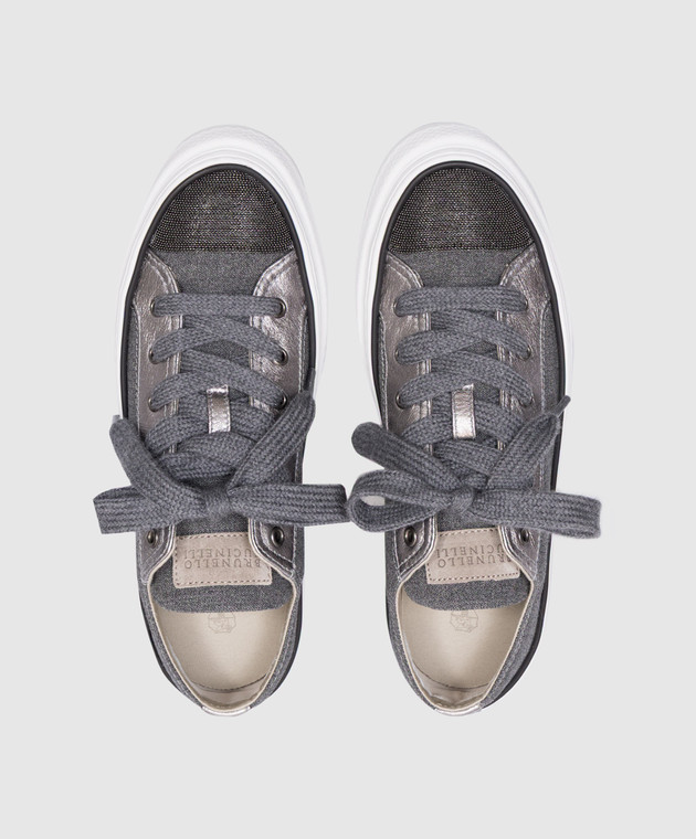 Brunello Cucinelli Сірі кеди з вовни з ланцюжком моніль MZ25G2760P зображення 4