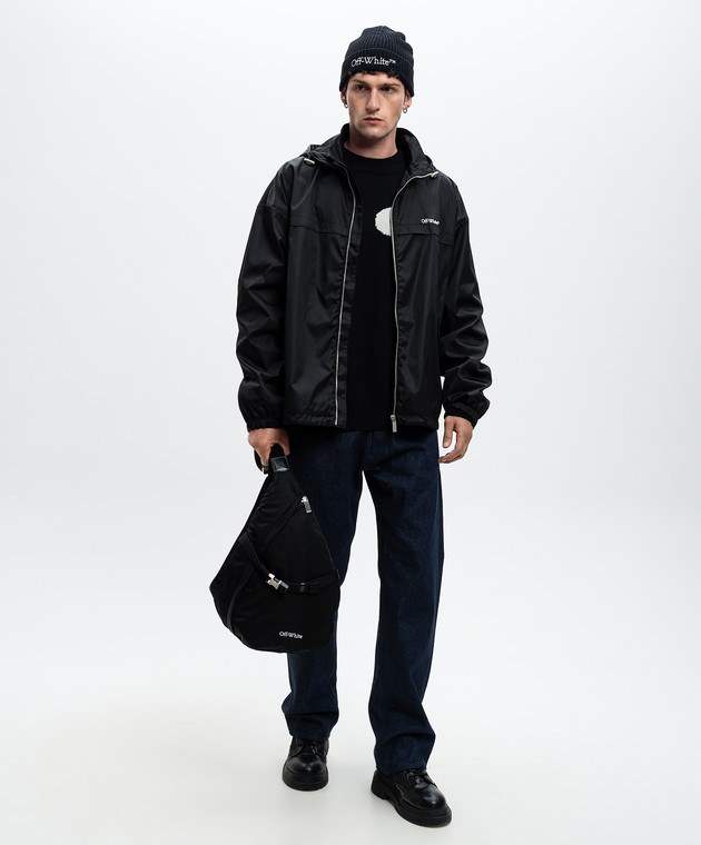 Off-White Черный свитер с шерстью с узором логотипа OMHE198F24KNI001 изображение 2