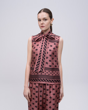 Dolce&Gabbana Розовый топ из шелка в логотип шаблон. F7AN7TGDCVJ