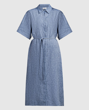 Peserico Синее платье-рубашка из льна с цепочкой мониль S02042A02600