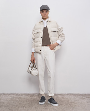 Brunello Cucinelli Коричневий пуловер з кашеміру з ланцюжком моніль M12144402P