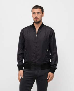 Dolce&Gabbana Чорний бомбер із шовку у візерунок G9PD5TFJ1JY