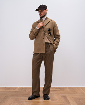 Loro Piana Сорочка Evandro з льону кольору хакі FAO7653