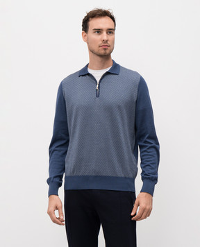 Doriani Cashmere Синее поло с шерстью, шелком и кашемиром в узор 18119ZEJ18ZIP79