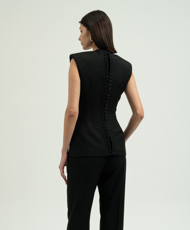 Alexander McQueen Черный топ из шерсти с фигурным вырезом 791180QJACX изображение 4
