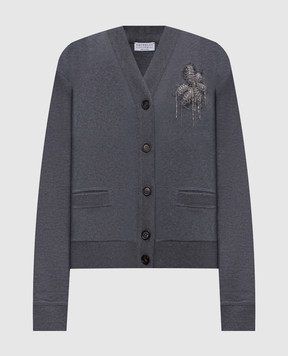 Brunello Cucinelli Серый меланжевый кардиган с аппликацией MH827HR706