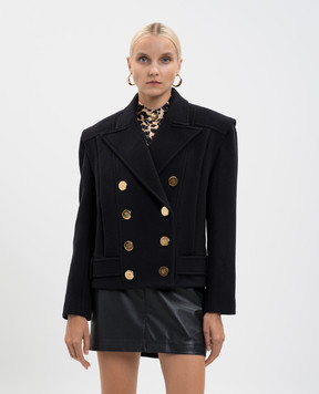 Balmain Чорне двобортне укорочене пальто з вовною FF1UA095WD10