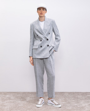 Brunello Cucinelli Серые брюки из льна с люрексом MH547P8308
