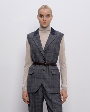 Brunello Cucinelli Серый жилет из шерсти в клетку MG5227499P