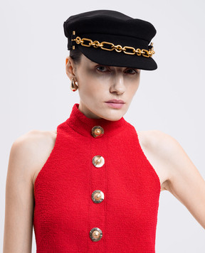 Balmain Черное кепи с шерстью с цепью FF1XB290WD09