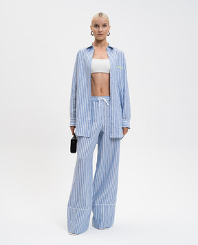 Off-White Блакитні штани з льону в смужку 2CA195T25FAB001