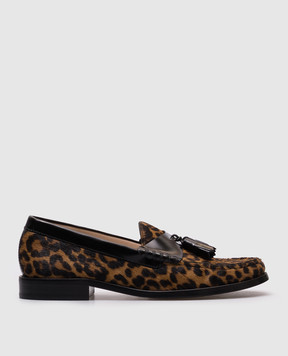 Stuart Weitzman Коричневые кожаные лоферы LOTTIE в анималистичный принт SL594