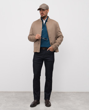 Canali Синий джемпер из мериноса шерсти в узор MK02359C0015