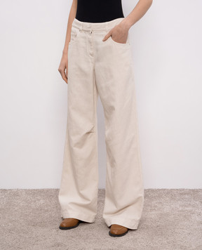 Brunello Cucinelli Бежеві джинси з льоном зі шкіряним патчем логотипа ML996P5985