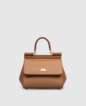 Dolce&Gabbana Коричневая кожаная сумка Sicily с логотипом BB6003B1001