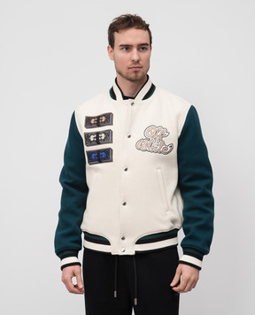 Off-White Бежевый бомбер с шерстью с нашивкой логотипа OMEH053S25FAB002
