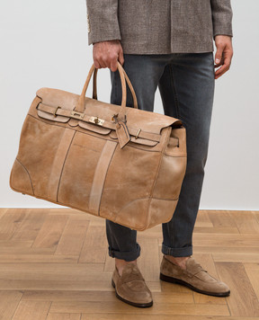 Brunello Cucinelli Бежевая замшевая дорожная сумка Country с логотипом MBWTU071