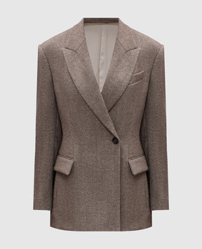 Brunello Cucinelli Коричневий двобортний жакет з вовною в тканий візерунок MB1317163